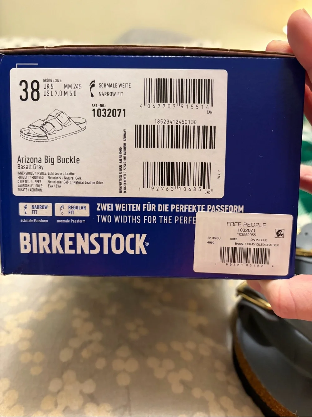 NEW IN BOX Birkenstock Arizona Big Buckle Sandals, Size US 7-7.5, Basalt Grey - Picture 10 of 12